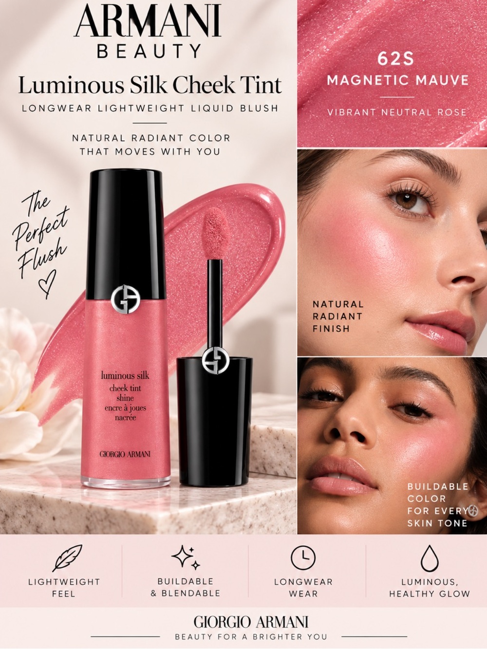 Giorgio Armani Magnetic Mauve 62S cheek tint shine Blush